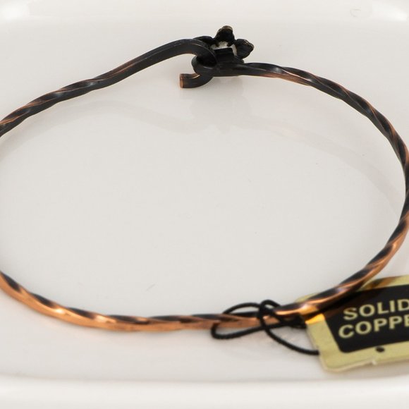 Vintage Solid Copper Hibiscus Flower Bangle Bracelet Hook Clasp Twisted 7 inch - Picture 4 of 5